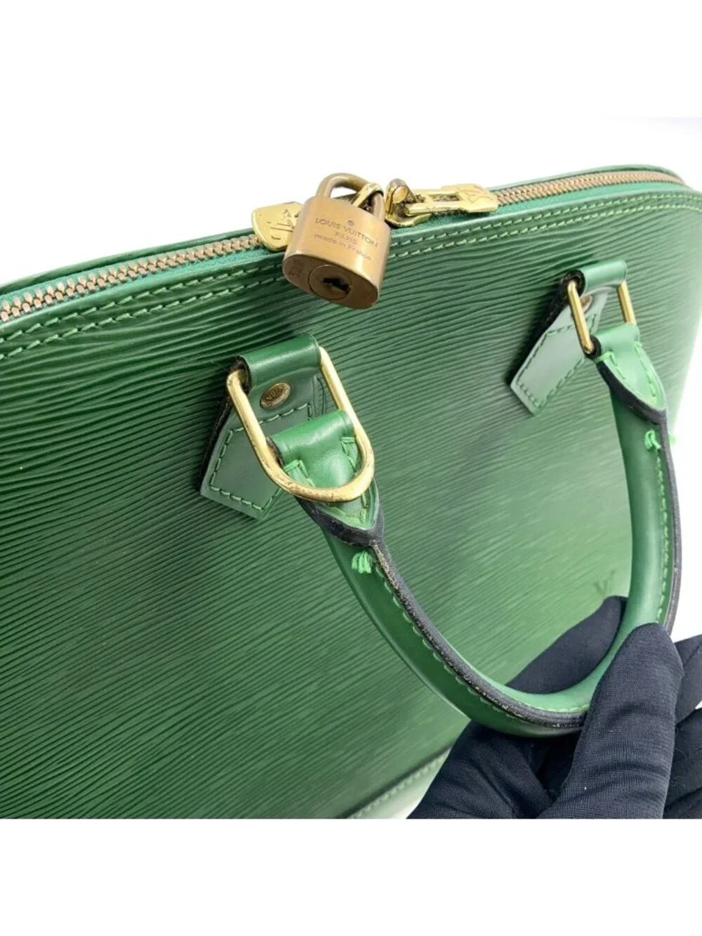 Louis Vuitton Alma Epi Borneo Green Leather Handbag Gold